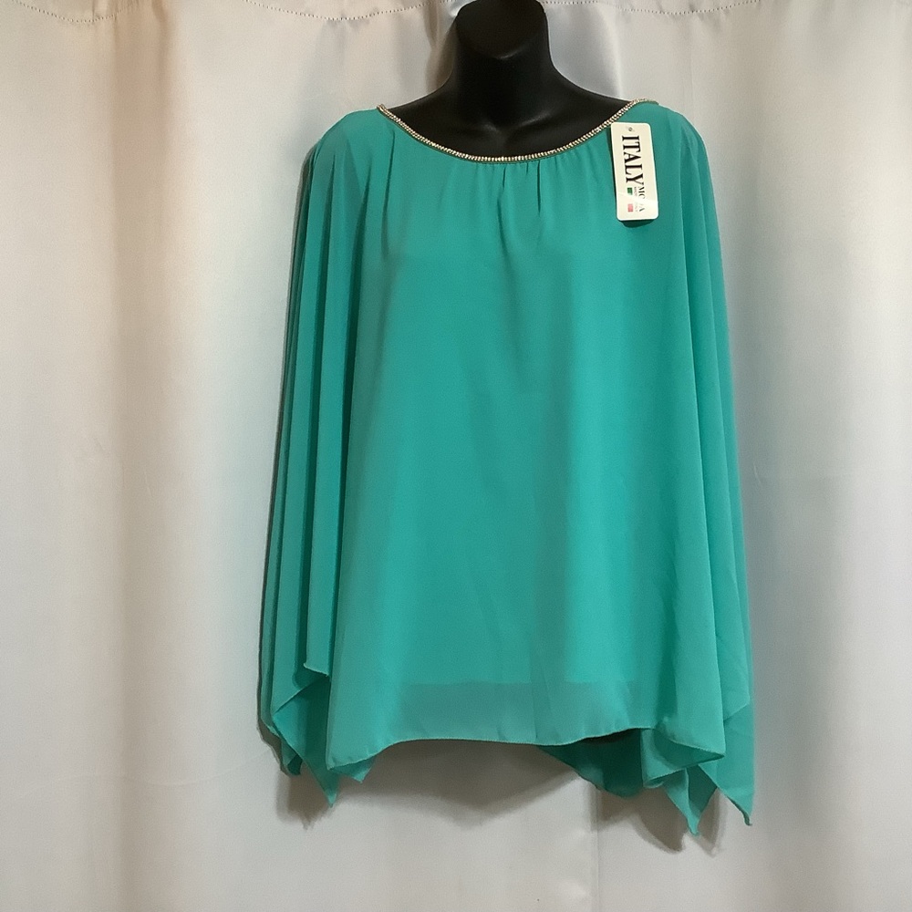 Italy Moda Top Women’s Size Large Chiffon Overlay Loose Fit Lined Formal Resort